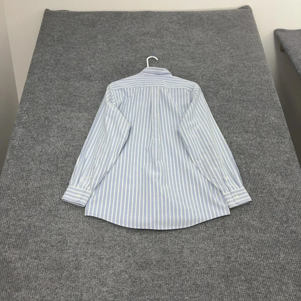 L.L. Bean Shirt Mens 15-32 Blue Cotton Striped Wrinkle Resistant Casual Classic